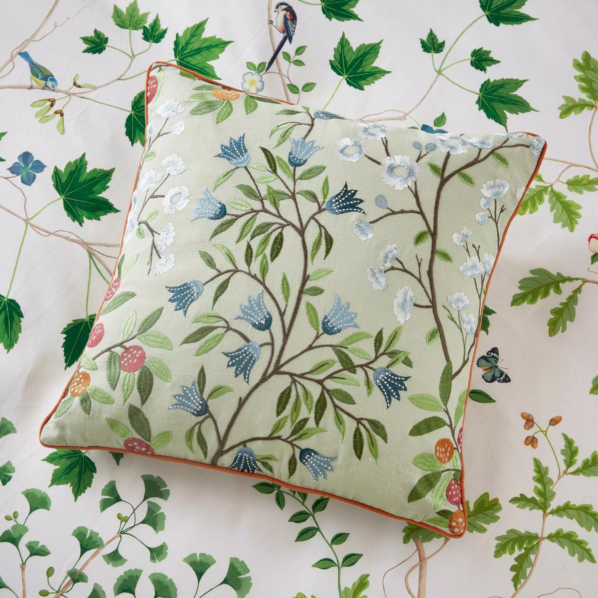 Sycamore Oak Floral Cushion By Sanderson In Multi